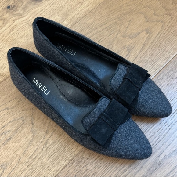 VANELi Gray Wool Pointed Flats with Bow Detail - Ladies 38 - EUC - Picture 1 of 14
